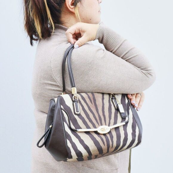 NWT Coach Zebra Animal Print Two Way Satchel in Brown ELEGANT!! - Picture 3 of 13